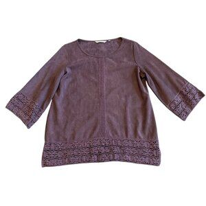 Soft Surroundings Susina Suede Feel Lace Trim Tunic Top Shirt Blouse Size Small